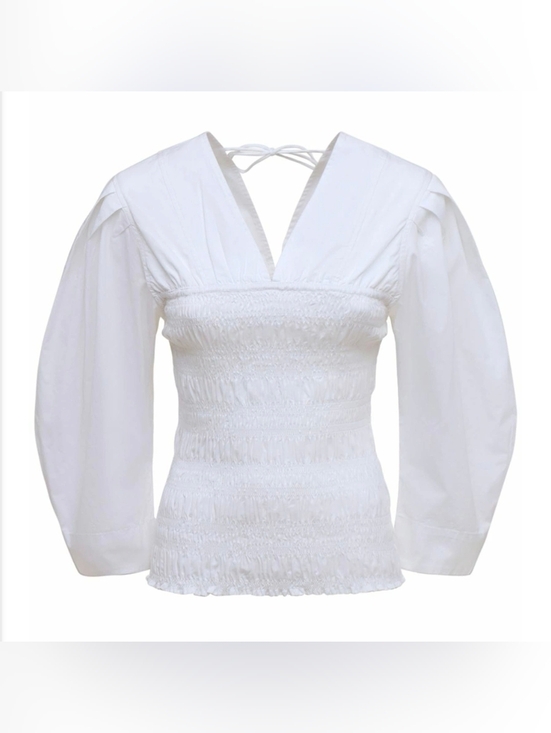 Ganni Tops - GANNI Cotton Poplin Smocked Top, US 0, White